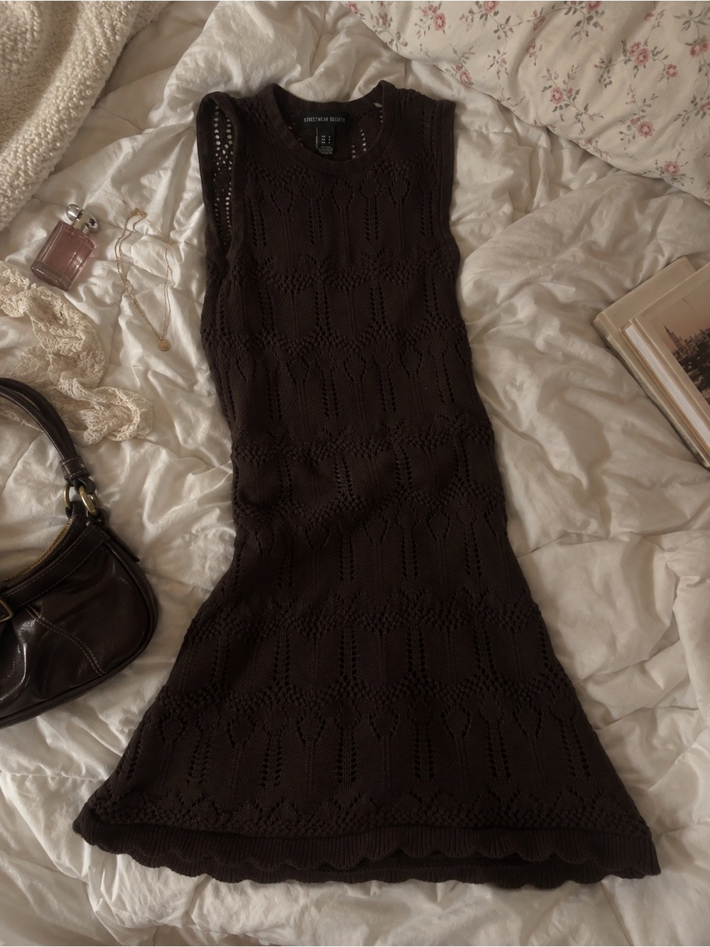 Dark Brown Knit Mini Dress | Y2K Vintage Sleeveless Dress